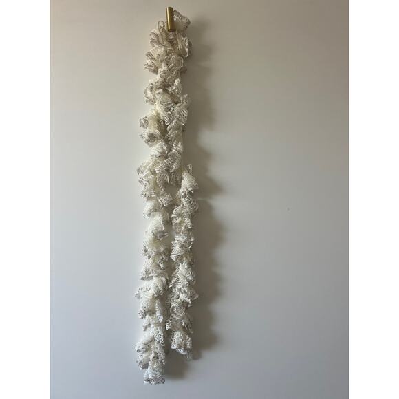 Vintage Y2K Lace Cream Squin Crochet Knit Frilly Lightweight Cottagecore Scarf - Picture 1 of 7